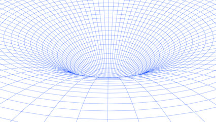 Obraz premium Abstract wireframe blue tunnel. Vector wormhole. 3D portal. Futuristic fantasy funnel.