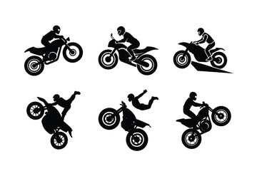 Naklejka premium Motorcycle stunt show silhouettes
