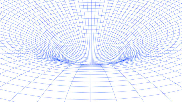 Abstract wireframe blue tunnel. Vector wormhole. 3D portal. Futuristic fantasy funnel.