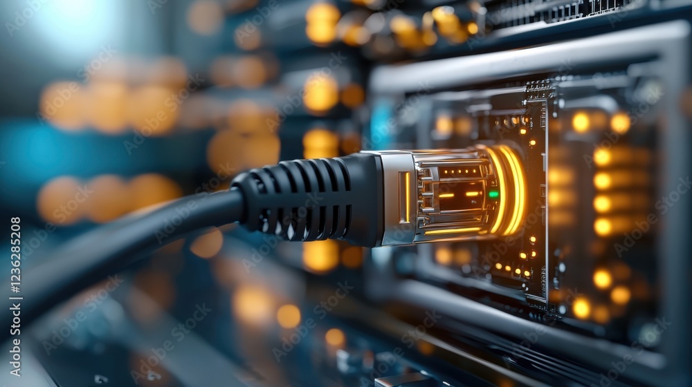 Aufkleber futuristic virtual reality depicting a secure network infrastructure with digital cables servers and