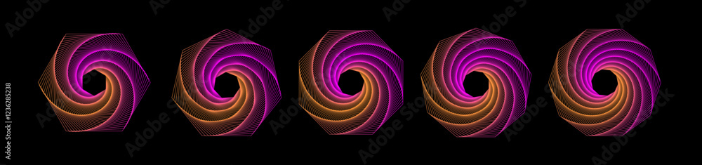 Poster vector set of twisted colors geometry figures. spirals fractal element. sacred geometry with lines a