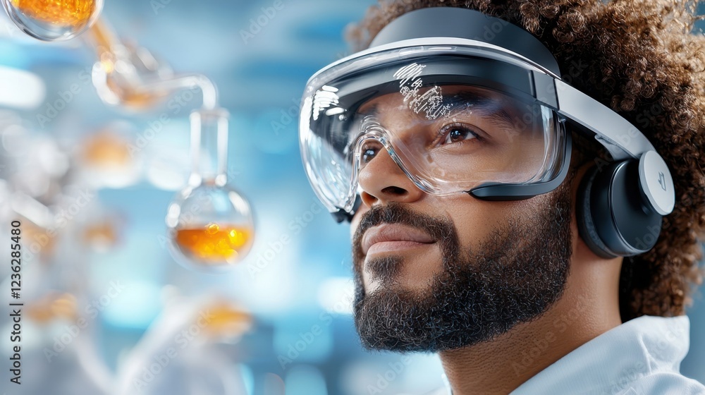 Poster immersive virtual reality simulation of a futuristic science laboratory with cutting edge technology