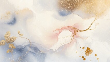 Botanical Christmas background, holiday design in watercolor & glitter 