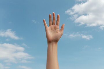 Outstretched hand reaching for the sky open air human gesture bright atmosphere dynamic perspective hope and aspiration