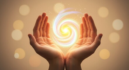 Glowing Spiral Energy Held in Open Hands Spiritual Healing Image