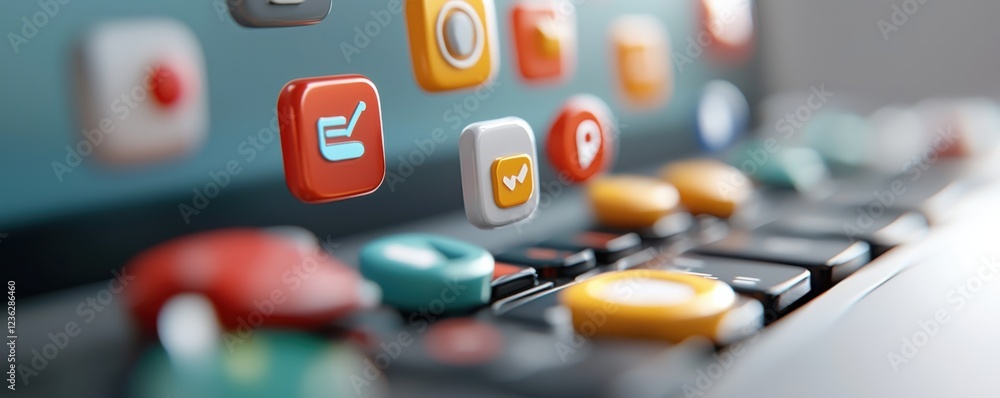 Poster glowing and vibrant notification icons showcasing an advanced digital interface for seamless custome