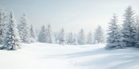 Snow-covered trees and a path in a cold, winter forest, for web use.