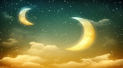 Fototapeta premium Double Crescent Moons Night Sky Cloudscape Fantasy