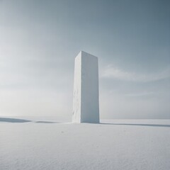 A minimalist white monolith in an endless white space.