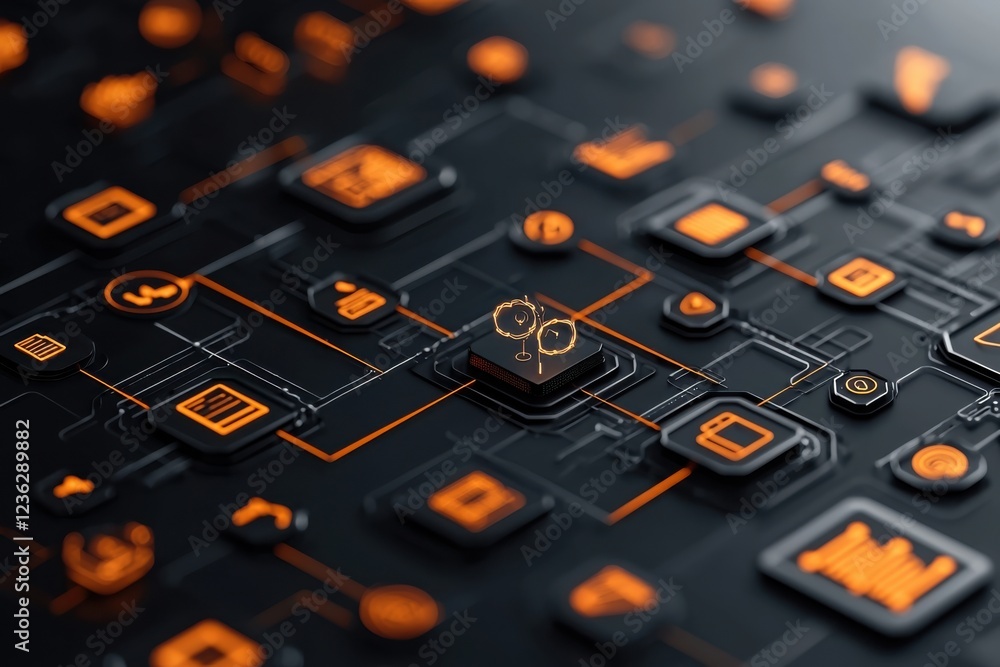 Poster neural network concept with digital business icons and futuristic technology background abstract dig