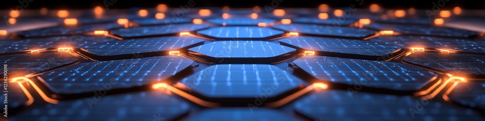 Poster blue hexagon mesh with luminous points digital futuristic network connections on dark background