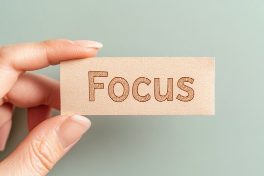 Hand Holding a Sticky Note With the Word Focus in Soft Pastel Tones Against a Subtle Background