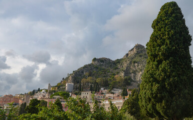 view of Taormina from the viewpoint Ancient Theatre	