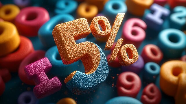 5% discount offer, colorful numbers background, sale promotion
