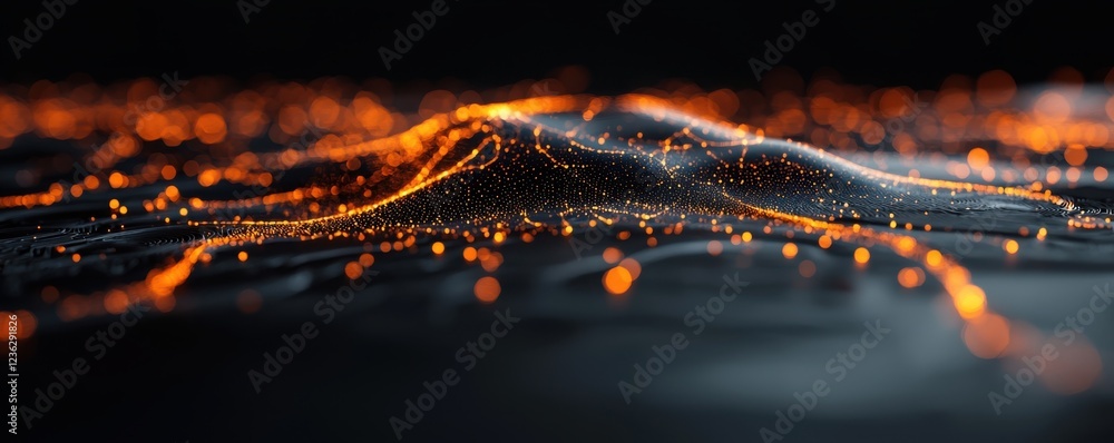Poster glowing neural network and digital landscape in a futuristic abstract environment showcasing the con