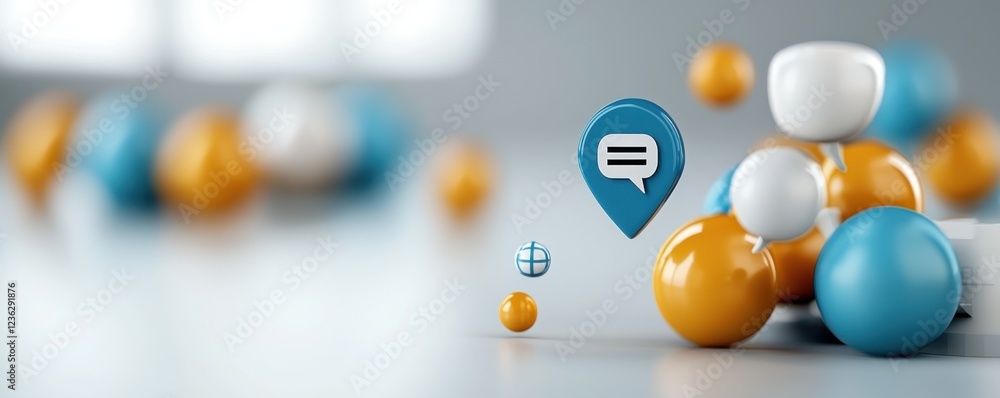 Poster futuristic communication interface with advanced digital notification symbols speech bubbles and min