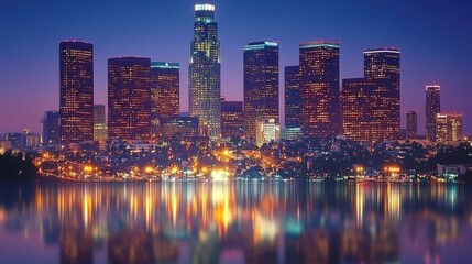 Obraz premium Los Angeles skyline twilight reflection city tourism