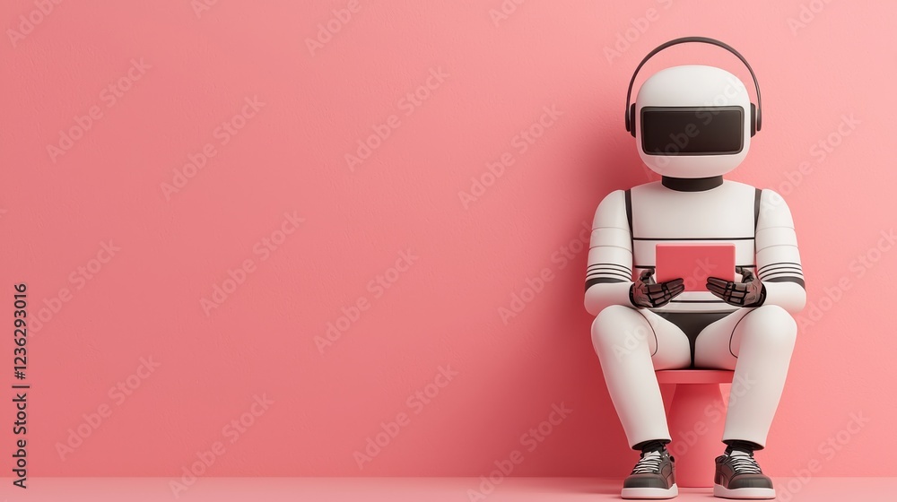 Poster futuristic robot or chatbot assistant interacting with clients or customers in dynamic digital commu
