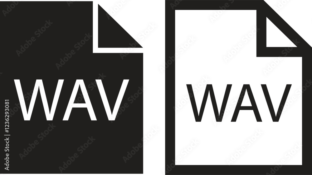 Poster file icons set. format of document on computer flat and line symbols. wav file signs. audio extensio