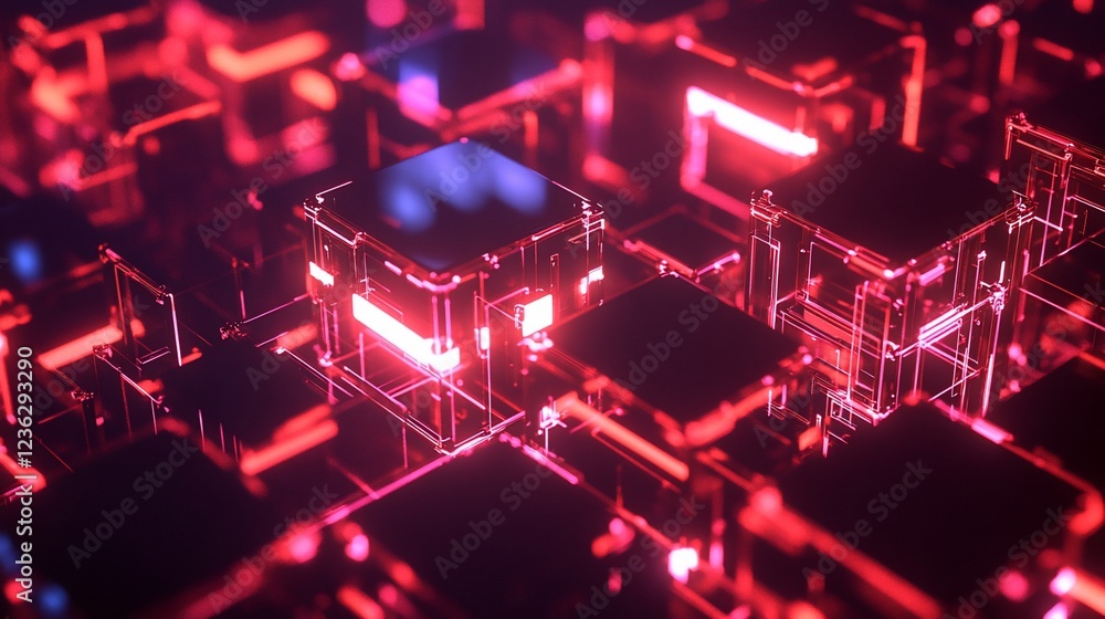 Aufkleber abstract digital cubes with red glow create a technological and futuristic design