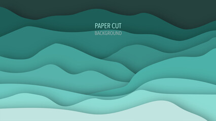 Vector of wave,paper cut blue ocean background with shadow