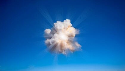 broad overhead view of a silent explosion in a clear blue sky