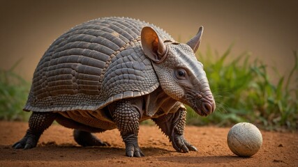Fototapeta premium Armadillo and Ball: Curious Wildlife Photo