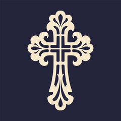 Ornate cross symbol. Christian cross sign. Vector illustration