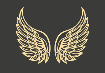 Angel wings line art tattoo. Vector illustration.