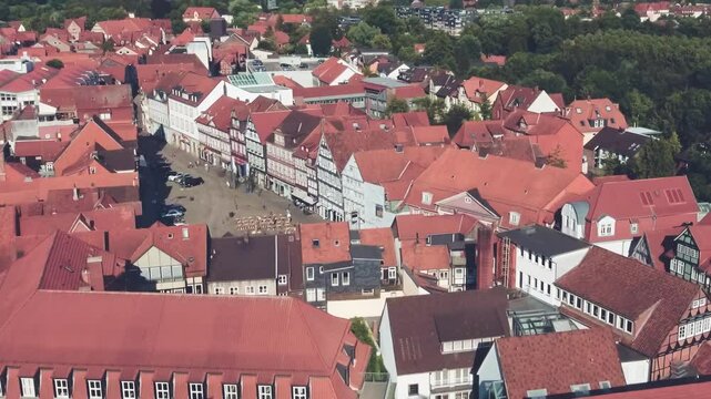 Stunning aerial view of Celle, Germany, showcasing its charming old town and timber-framed houses