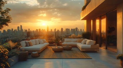 Fototapeta premium A city skyline is visible in the background as the sun sets