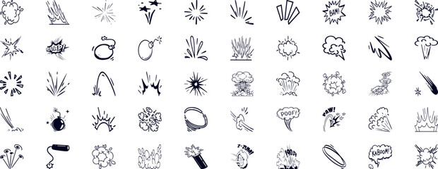 Obraz premium Comic bomb explosion. Cartoon brawl cloud with feet and legs. Speech explode bubbles, circle burst with bam, pow, boom, crash and bang for comic books. Vector set.