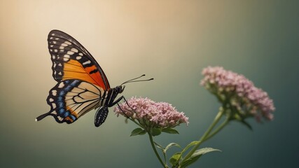 Fototapeta premium Colorful Butterfly on Pink Flower,Nature Macro Photography