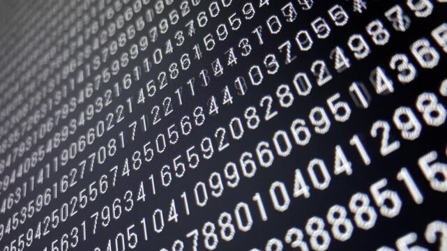 コンピュータ空間のランダムな文字列・さまざまな文字を含むデータベース・エンコードされたプログラム内のデータセット・数学的計算・数字・横長・ビデオ