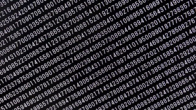 コンピュータ空間のランダムな文字列・さまざまな文字を含むデータベース・エンコードされたプログラム内のデータセット・数学的計算・数字・横長・ビデオ