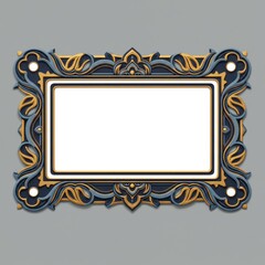 Elegant Ornate Decorative Frame Illustration with Intricate Blue and Gold Details, Perfect for Artworks and Certificates