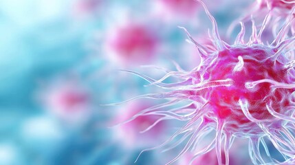 Obraz premium Microscopic view of virus, medical research, background blurred, scientific illustration