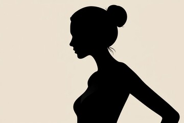 A graceful female silhouette stands confidently, reflecting strength and elegance. The minimalist style emphasizes the beauty of femininity and empowerment