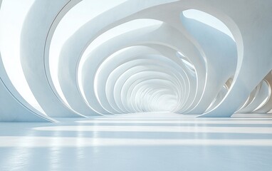 Obraz premium Abstract white spiral architectural tunnel interior.