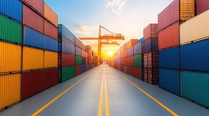 Fototapeta premium A long road with many containers stacked on it