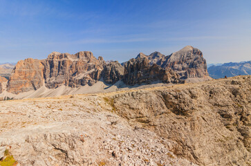 Fototapeta premium mountain landscape with blue sky lagazuoi dolomites world war one ruins