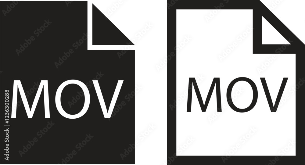 Poster file icons set. format of document on computer flat and line symbols. mov file signs. audio extensio