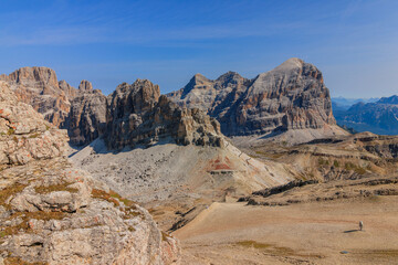 mountain landscape with blue sky lagazuoi dolomites world war one ruins