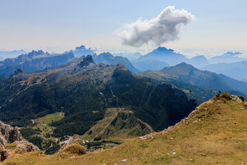 mountain landscape with blue sky lagazuoi dolomites world war one ruins