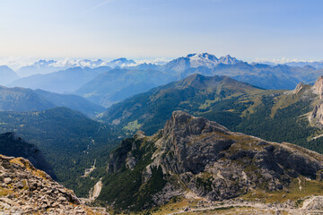 mountain landscape with blue sky lagazuoi dolomites world war one ruins