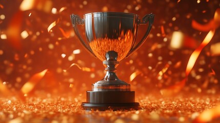 Silver Trophy Amidst Festive Orange Confetti