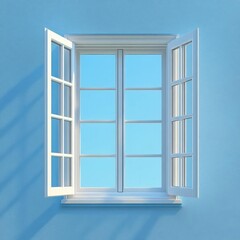 White plastic window on blue background. 3d render. Window concept.