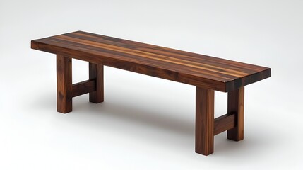 Studio-shot wooden bench; simple design, minimalist background, furniture catalog