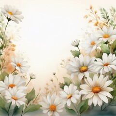 Fototapeta premium border frame white daisy flowers on white background with copy space