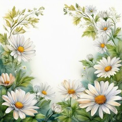 Fototapeta premium border frame white daisy flowers on white background with copy space